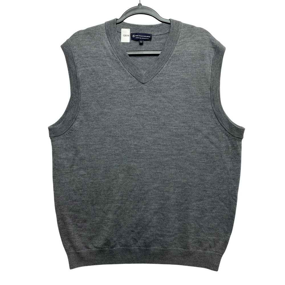 Hart Schaffner Marx Sweater Vest Mens L Gray Extra Fine Merino Wool V-Neck